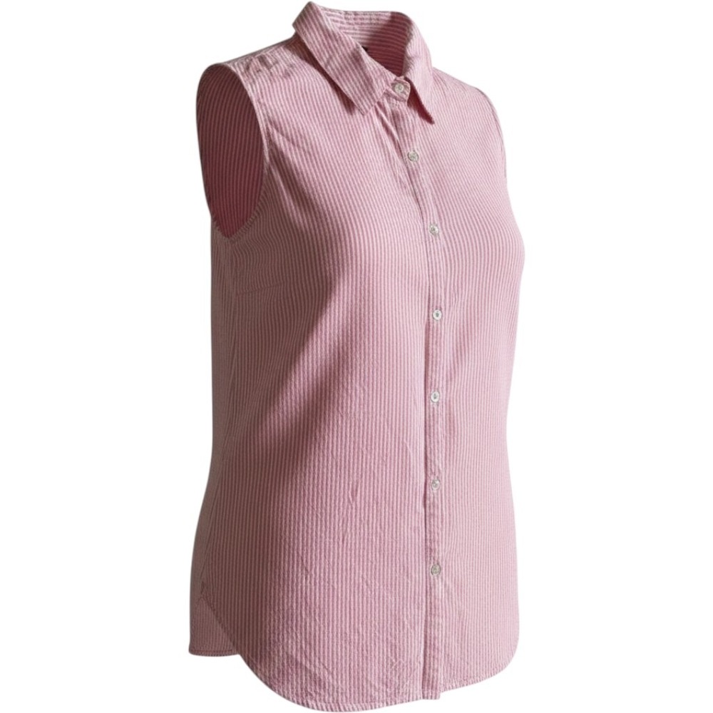 Chadwicks Womens Pink White Striped Sleeveless Button Down Shirt Cotton Tunic PL - Picture 1 of 10